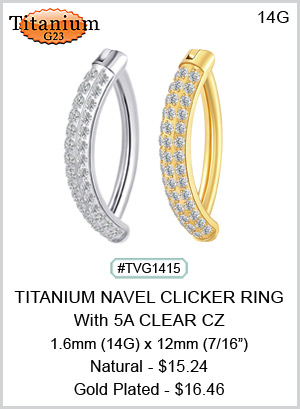 TVG1415 TITANIUM NAVEL CLICKER RING With 5A CLEAR CZ MAIN