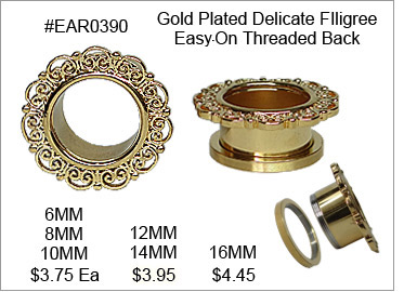 EAR0390 Gold Plated Ear Filigree Tunnel MAIN