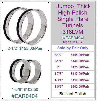 EAR0404, 316LVM Single Flare Jumbo Tunnels MAIN