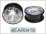 EAR0416, Clear Gem Black Ear Tunnels THUMBNAIL