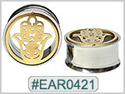 EAR0421, Hamsa Hand Threaded Tunnel Gold Plated THUMBNAIL