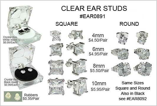 EAR0891 Gift Boxed Pair Clear Square, Round Stud Earring MAIN