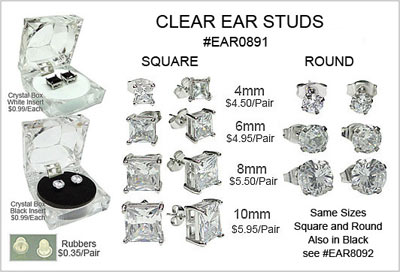 EAR0891 Gift Boxed Pair Clear Square, Round Stud Earring MAIN