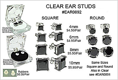 EAR0892 Crystal Gift Box Pair Black Square Round Studs Earring MAIN