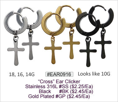 EAR0916, Ear Cuff Clicker Hoops with Cross MAIN