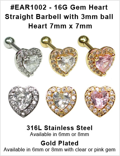 EAR1002 Gem Heart Ball End Ear Studs MAIN