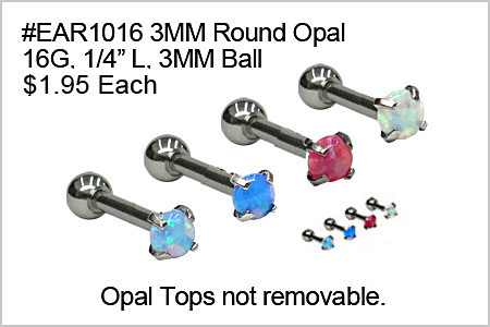 EAR1016 Opal Top Not Removable - Bar 1/4" High - Ball Removable MAIN