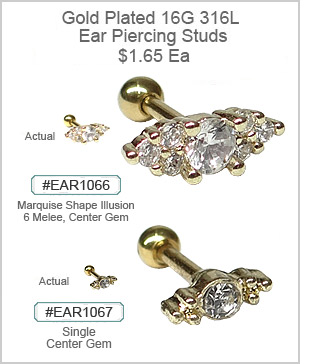 EAR1066 Marquise Shape, Single Gem and 7 Gems  16G Ball End Ear Studs MAIN