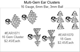EAR1070 EAR1071 SS Multi-Gems Cluster Arrow Head Ball End MAIN