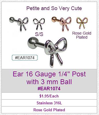EAR1074 16G 1/4" Post Bows SS GP Ball End MAIN