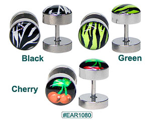EAR1080 Zebra, Cherries 16G Post Ear Gauge MAIN