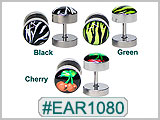 EAR1080 Zebra, Cherries 16G Post Ear Gauge THUMBNAIL