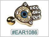 EAR1086, 16G Gold Plated Hamsa Hand for Cartilage THUMBNAIL