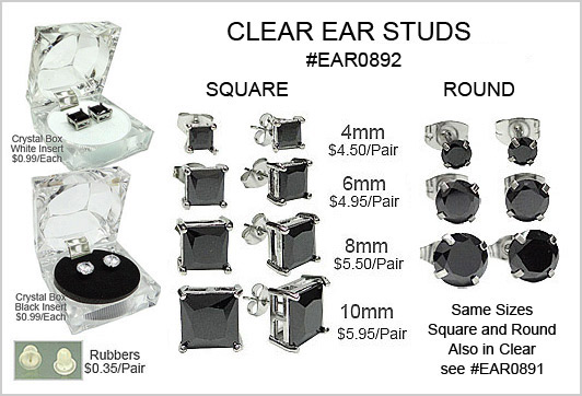 EAR0892 Crystal Gift Box Pair Black Square Round Studs Earring MAIN