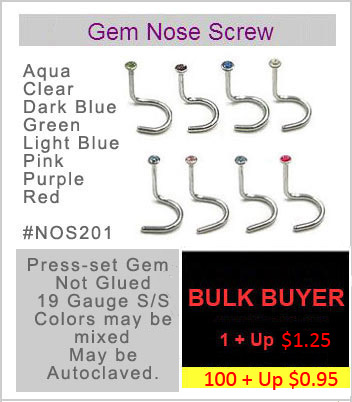 11pc 20g Gem Nose Screws Wholesale Lot - 20 Gauge Nose Rings - JSW Body Jewelry
