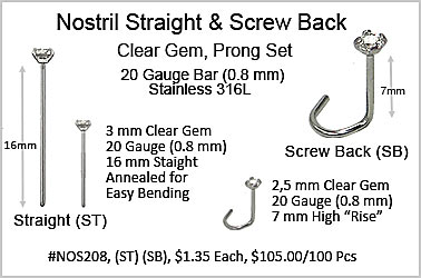 NOS208 Gem Nostril Screw Straight MAIN