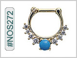 #NOS272 Septum Nose Jewelry: Gold Plated with Turquoise THUMBNAIL