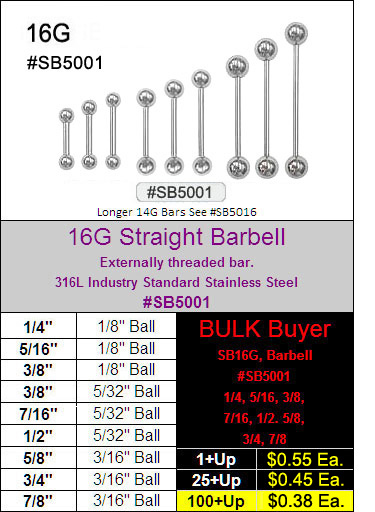 SB5001, 16G Straight Barbells MAIN
