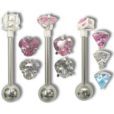 SB5335 Gem Silver Prong Barbell MAIN