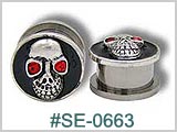 SE0663 Skull with Red Gem Eye Threaded Ear Tunnel THUMBNAIL