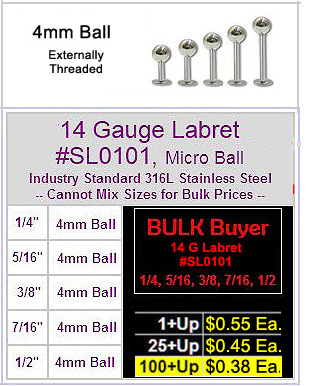 SL0101, SL14, 14G 4mm Ball Labret MAIN