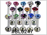 SL0247, 4 Prong Round Gem Labret THUMBNAIL