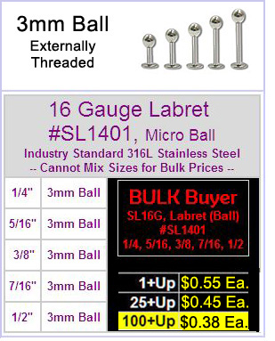 SL1401, 16G Micro-3mm Ball Labret MAIN