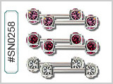 SN0258 Double Big Multi Gem Nipple Bar Pair THUMBNAIL