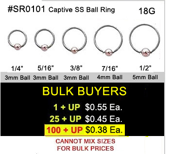 SR0101, 18G Captive SS Ball Ring MAIN