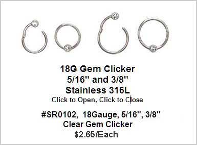 SR0102, 18G, Clicker with Clear Gem MAIN