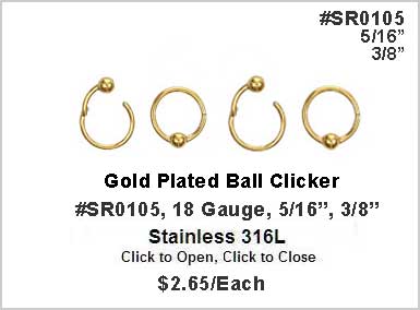 SR0105, 18G, Gold Plated Clicker w/BALL MAIN