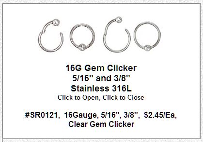 SR0121, 16G, Clicker with Clear Gem MAIN