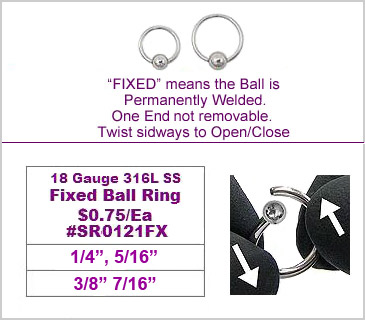 SR0121FX, 18G Fixed Welded-Ball SS Ball Ring MAIN