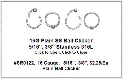 SR0122, 16G, Clicker w/ Plain SS Ball  MAIN