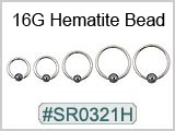 SR0321H, 16G Captive Hematite Bead Ring THUMBNAIL