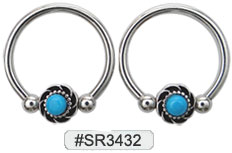SR3432, Captive Nipple Ring w/Turquoise MAIN
