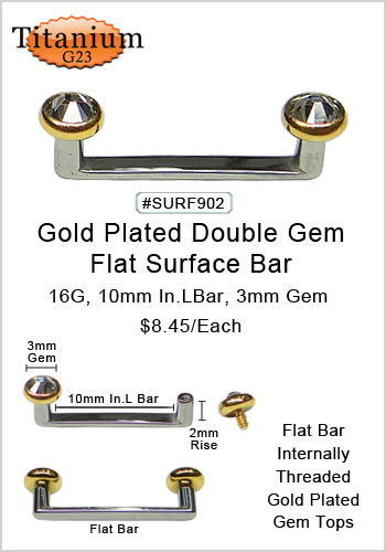SURF902 Gold Plated Double Gem Flat Surface Bar MAIN