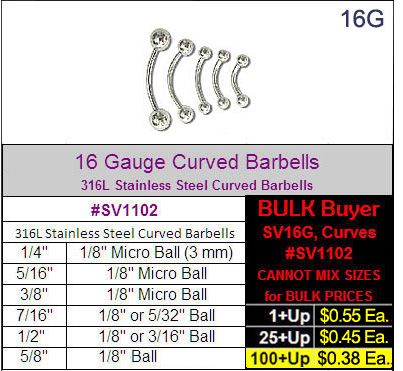 SV1102, 16G Curved Barbells, SV16