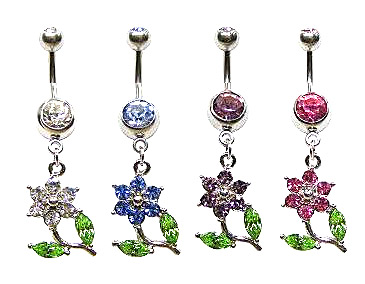 SV5649, Flower  Dangle Gem 14G Navel Curve MAIN