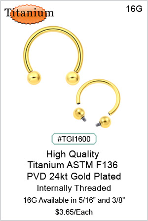 TGI1600 Titanium ASTM F136 - PVD 24kt Gold Plated  Circular MAIN