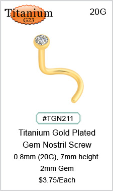 TGN211, 0.8x7mm GEM  Gold Plated Titanium Nostril MAIN