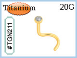 TGN211, 0.8x7mm GEM PVD 24kt Gold Plated Titanium Nostril THUMBNAIL