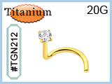 TGN212, 0.8x7mm Prong GEM PVD 24kt Gold Plated Titanium Nostril THUMBNAIL