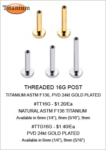 Threaded 16G Posts Titanium ASTM F136 MAIN