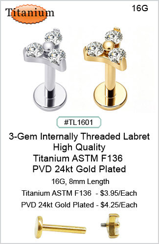 TL1601 3-Gem Titanium ASTM F136 16G Labret MAIN