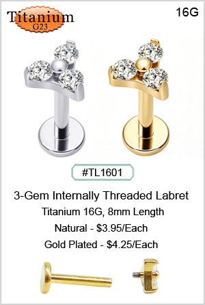 TL1601 3-Gem Titanium 23 16G Labret MAIN