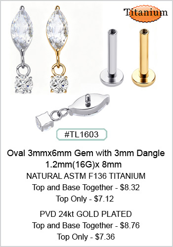 #TL1603 Titanium ASTM F136 Oval Gem with Dangle MAIN