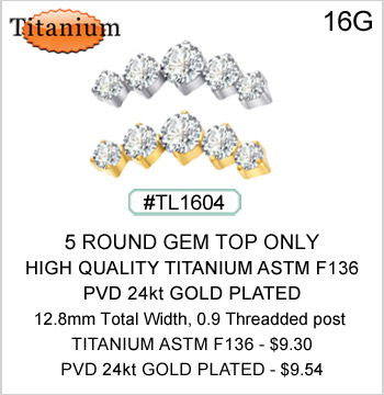 #TL1604 Titanium ASTM F136 5 Round Gem Threaded MAIN