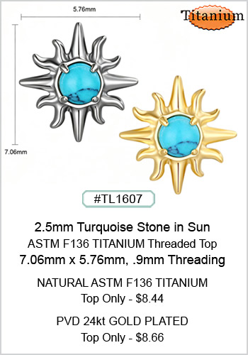 #TL1607 Titanium ASTM F136 Turquoise Stone in Sun Threaded Top MAIN