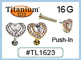 TL1623 16G Titanium Hearts Push Pin Flat Back Ear Labret THUMBNAIL